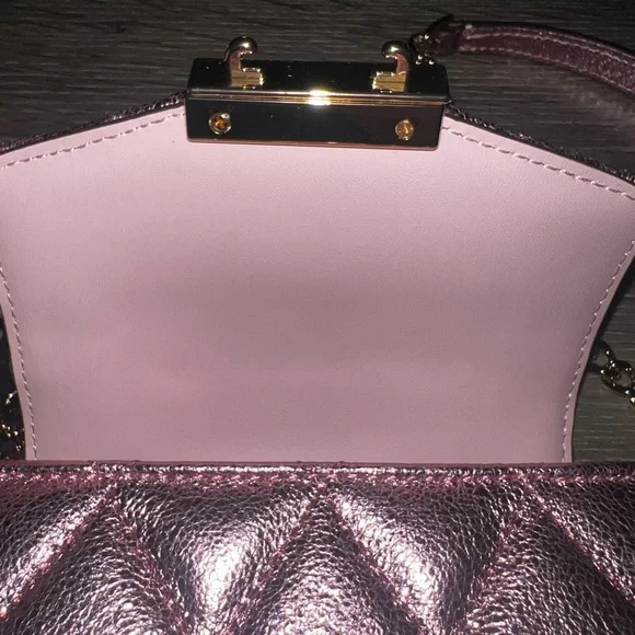 NWT Kate Spade Carey Crossbody Metallic Pink Quilted Leather Micro Chain - Picture 4 of 12
